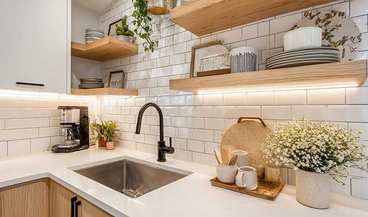 Modern apartment kitchen designed with renter-friendly upgrades