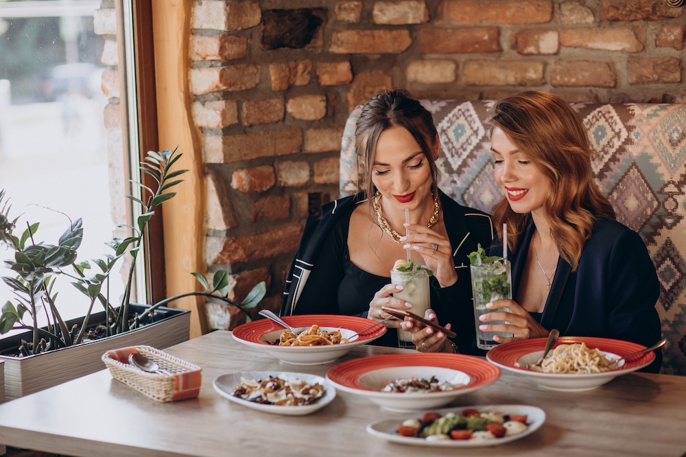 Two woman eating in restuarant at reseda blvd