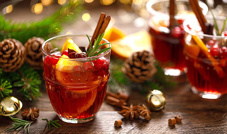 Holiday themed cocktails on an apartment table