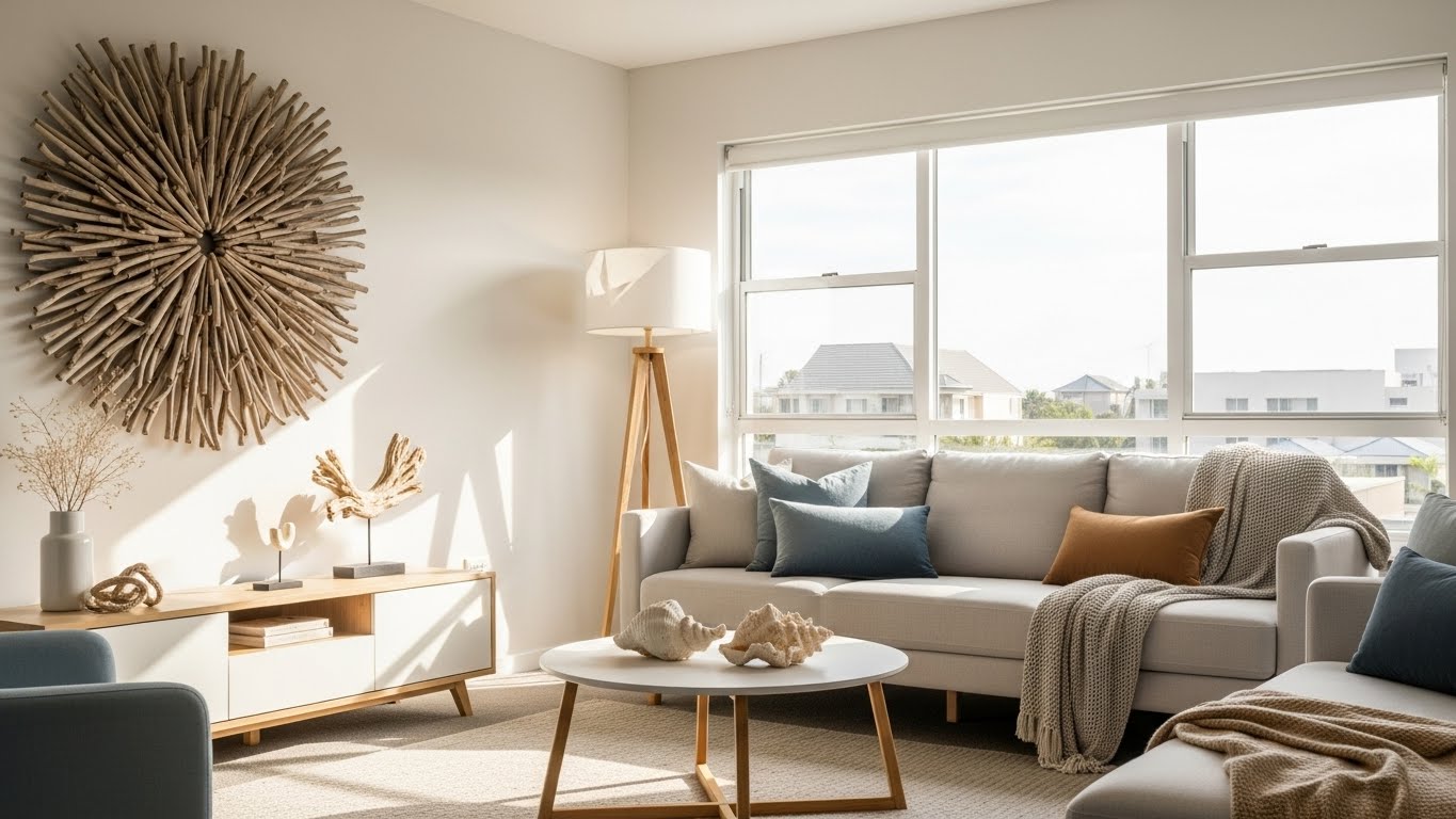 Bright apartment living room with natural light and clean surfaces, showing a calm renter-friendly apartment reset for the new year.