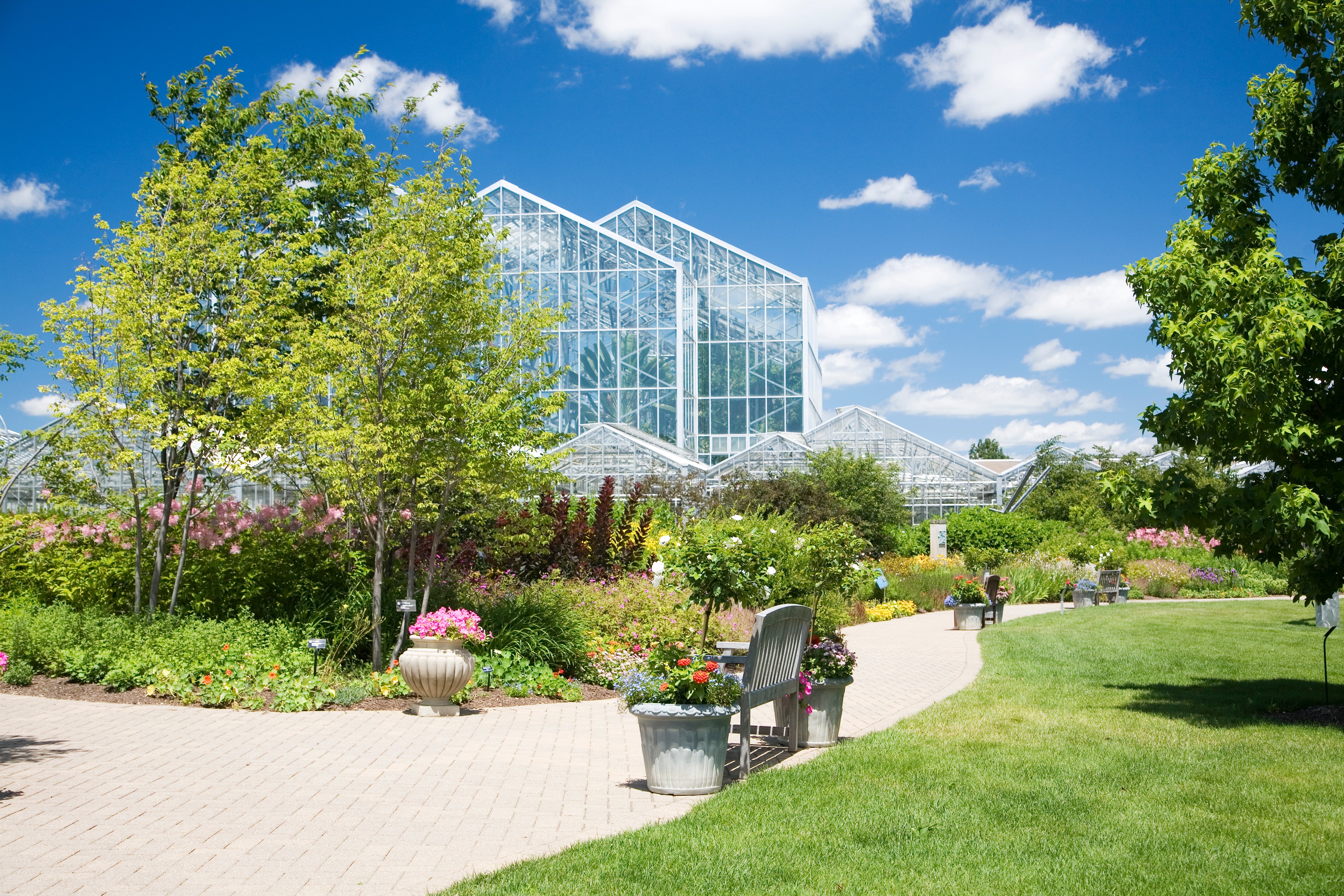 A sunny photo of the Frederick Meijer Gardens in Grand Rapids, Michigan