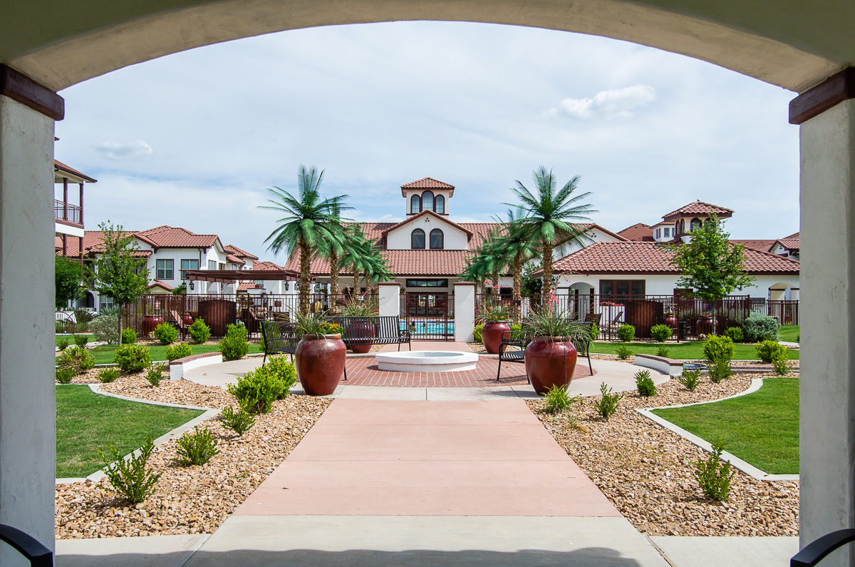 The entryway to Andalucia Villas Apartment Homes in Odessa, TX.