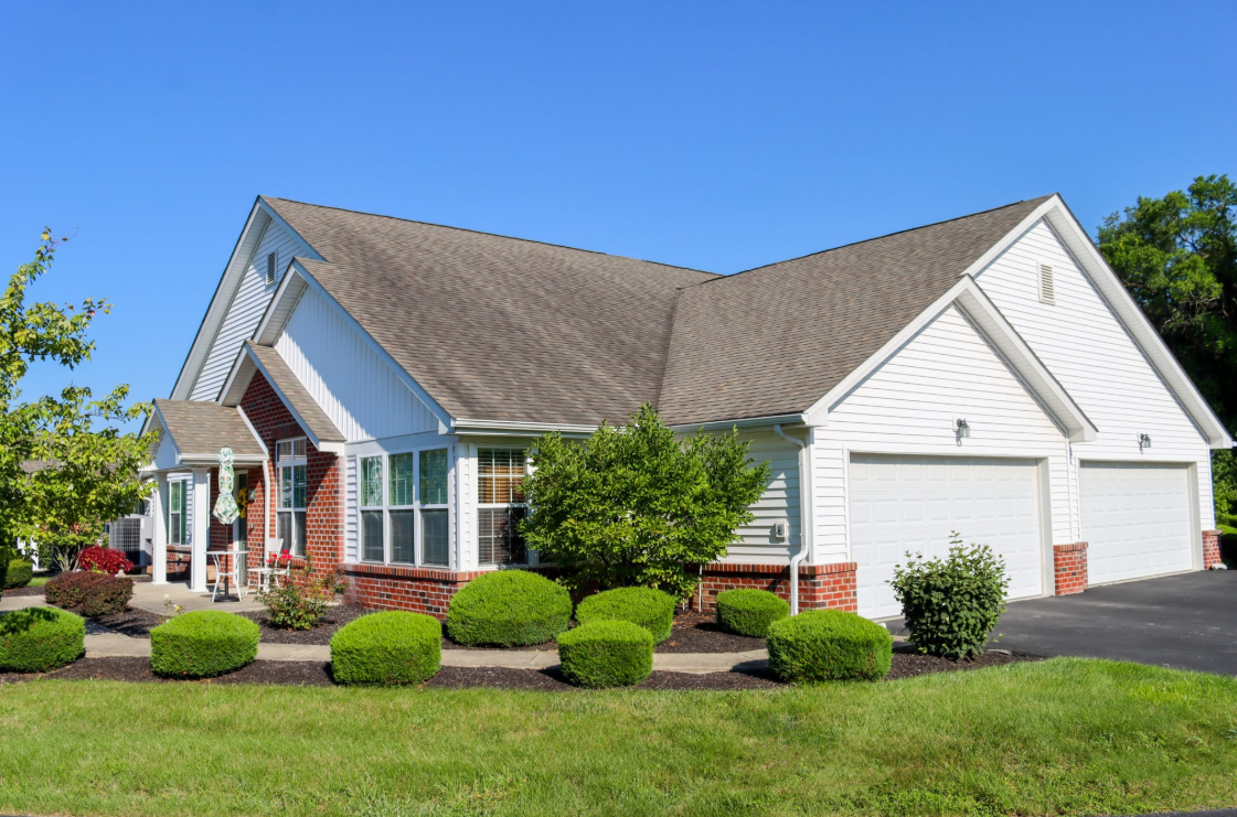 Ranch-style apartments with attached garages at The Glen at Taylor Square near Columbus, Ohio.