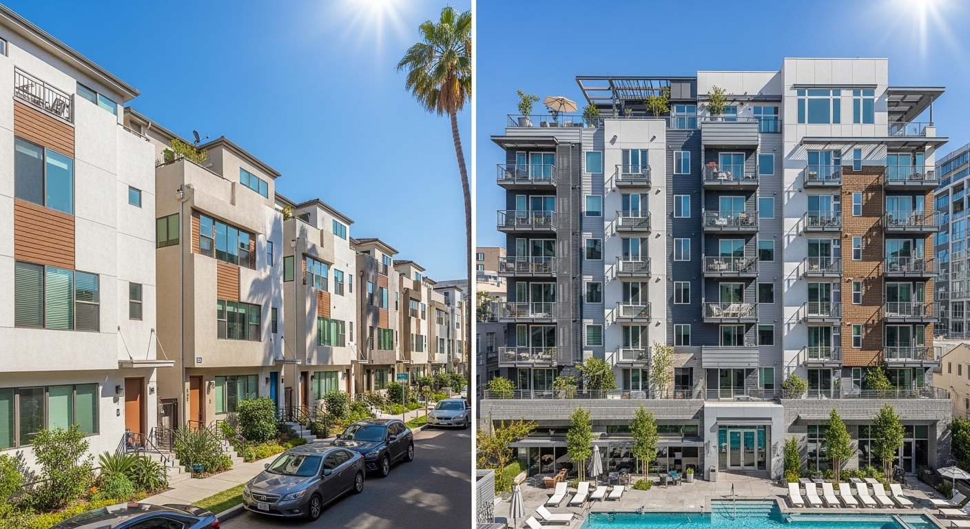 Modern townhomes and apartment buildings in Granada Hills Los Angeles