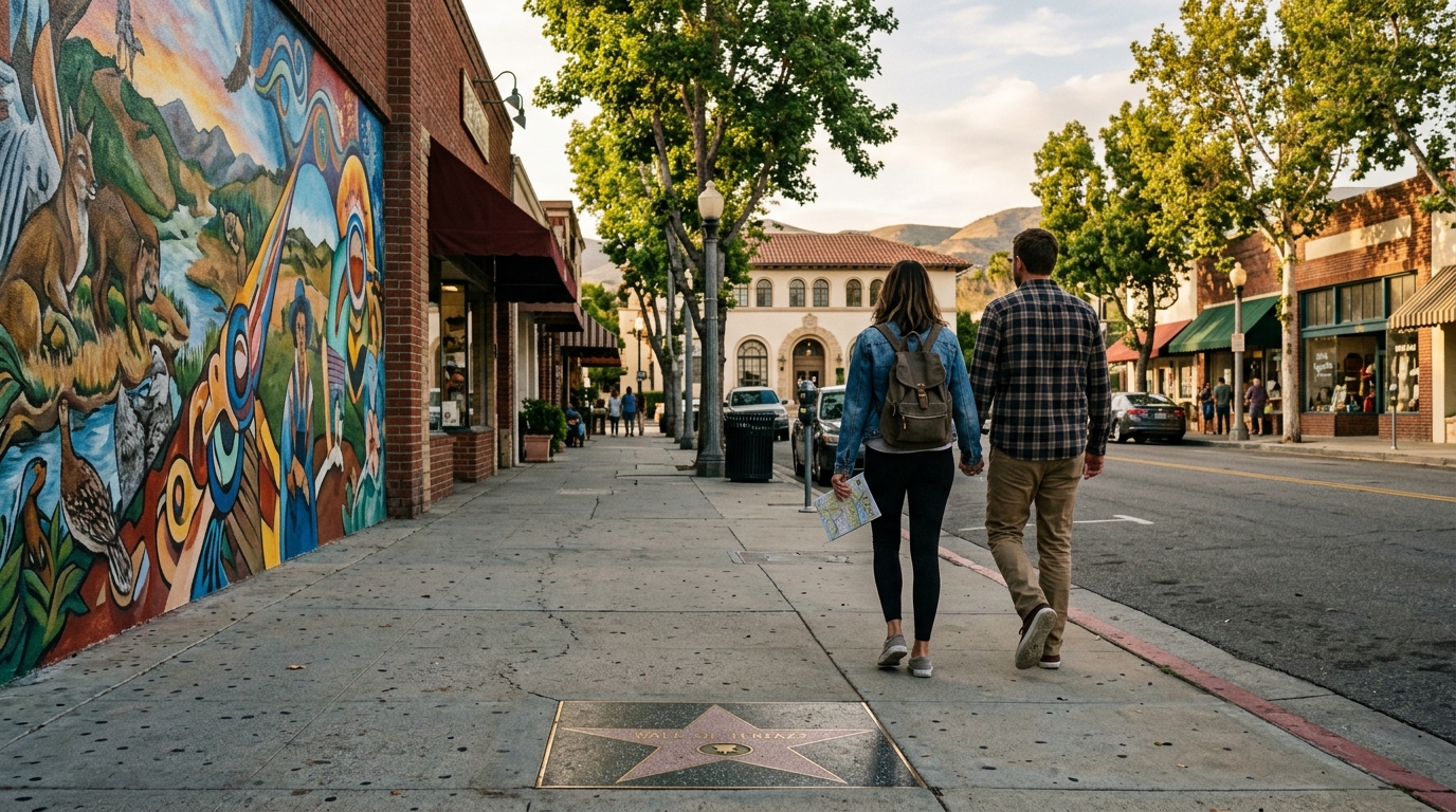 Sidewalk star and public art along Main Street in Old Town Newhall