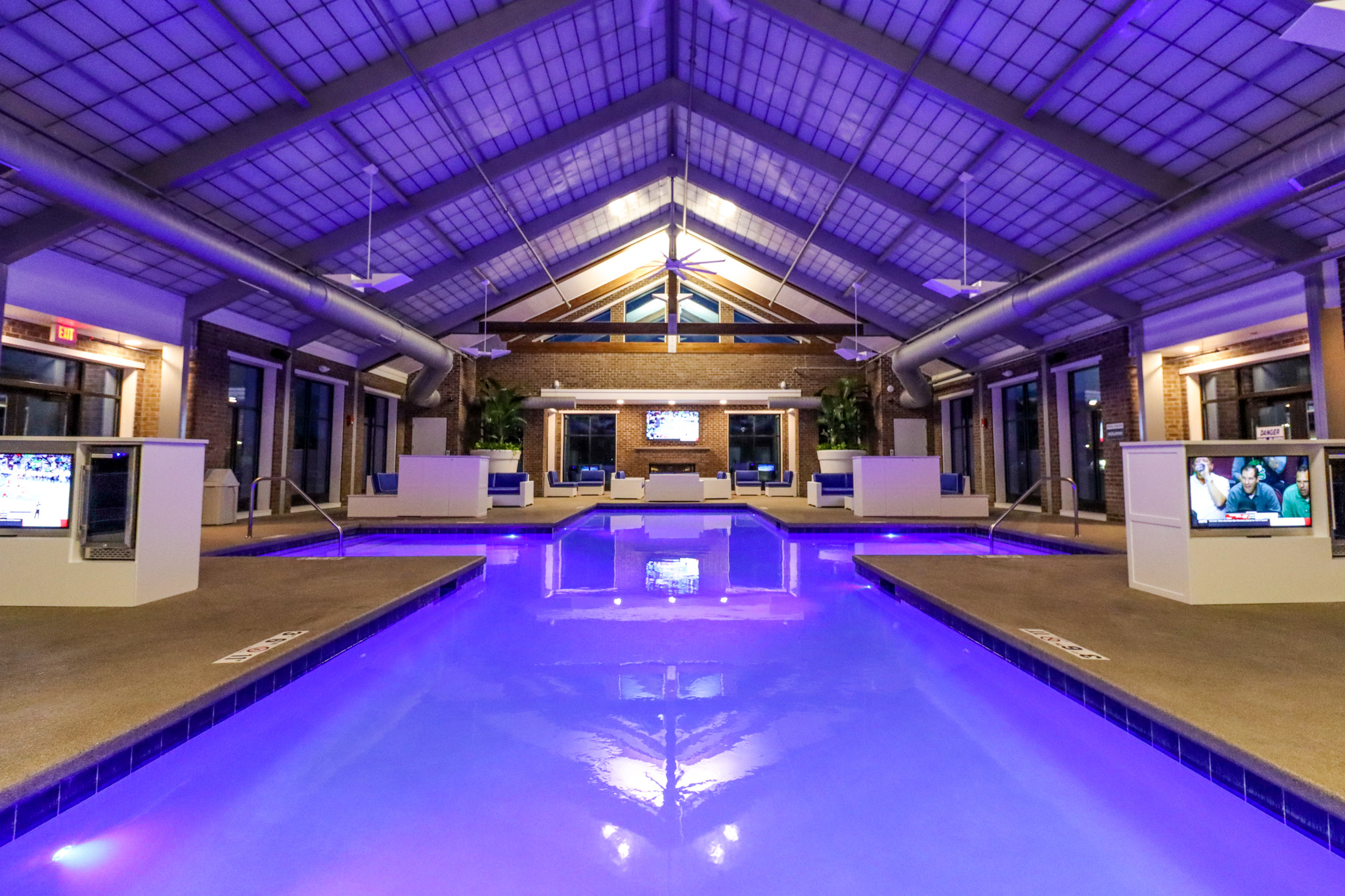 Indoor resort-style swimming pool at Kensington at Riggins Run, an Oakwood apartment community in Columbus, Ohio.