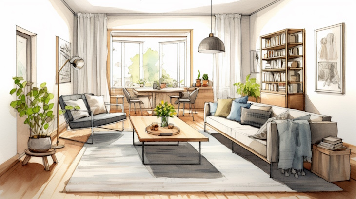 sketch of a living room
