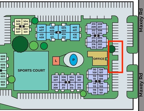 where to park for a tour of Pine Creek apartments