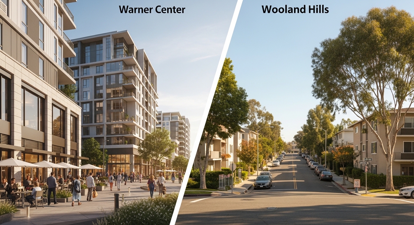 Comparison of Warner Center and Woodland Hills for renters looking at lifestyle, apartments, and convenience