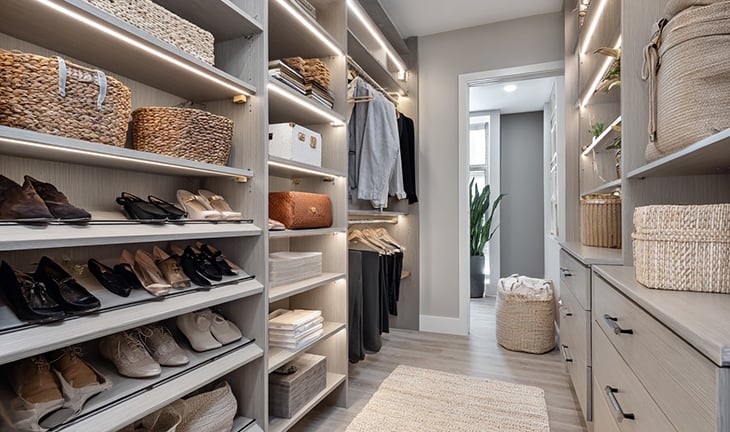 Organized custom closet in modern apartment