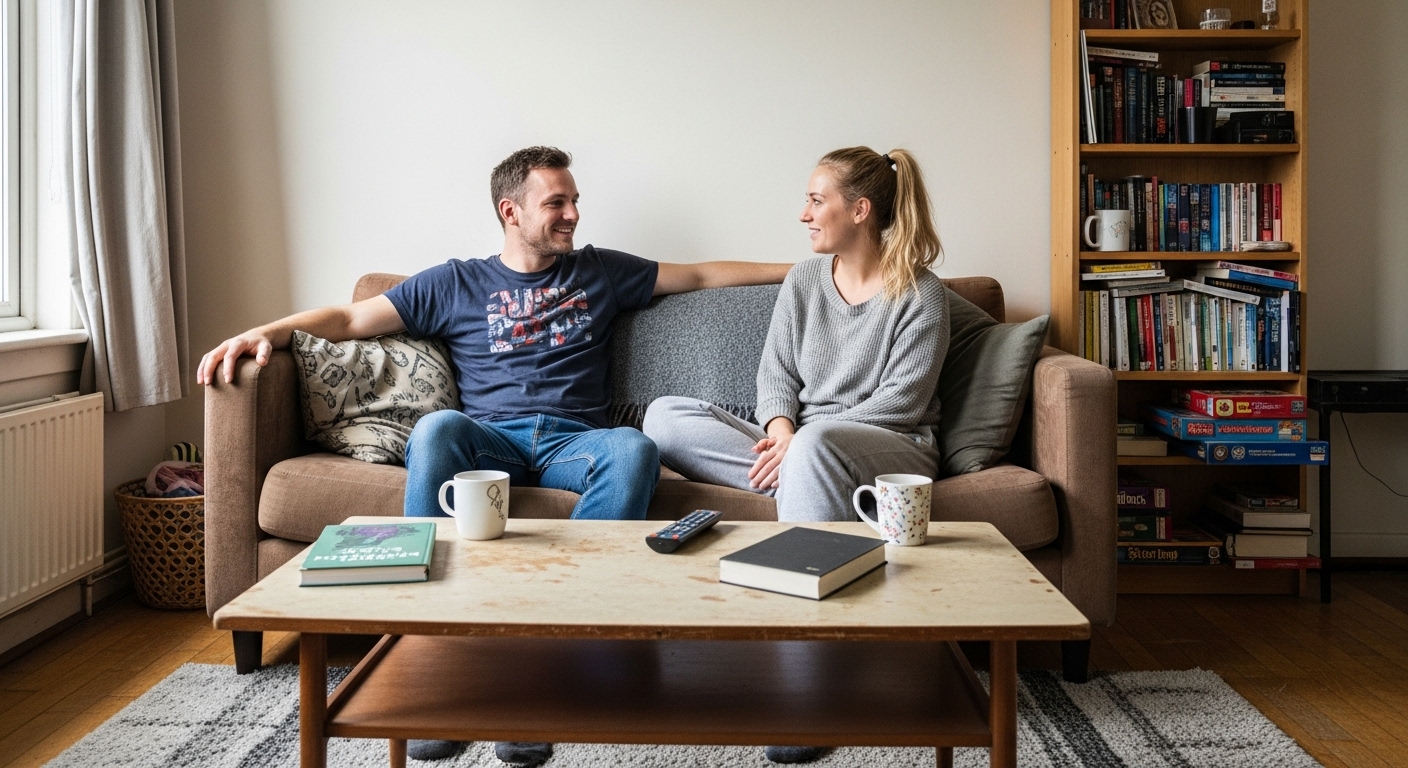 Roommates sharing a modest apartment living space in Los Angeles