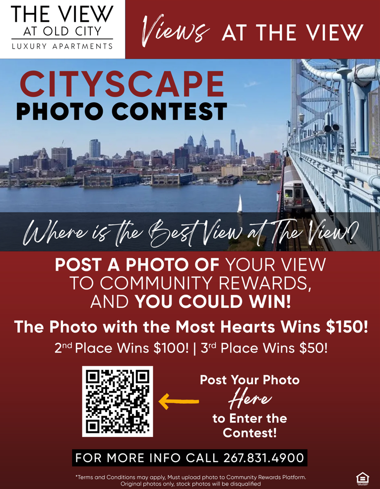 Views at The View - Cityscape Photo Contest - post a photo of your view to community rewards, and you could win! - The photo with the most hearts wins $150! 2nd Place wins $100!  3rd place wins $50!