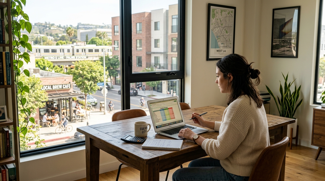 Renter reviewing apartment costs and lifestyle expenses while living in Culver City, CA.