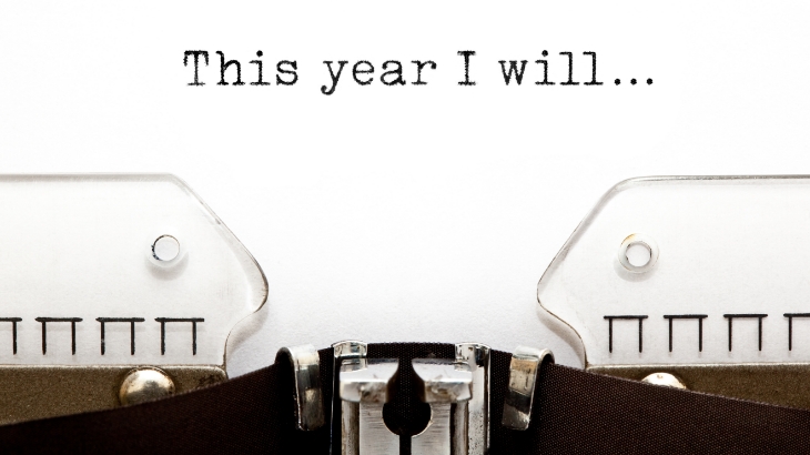 a typewriter with 'this year i will...' written on a page