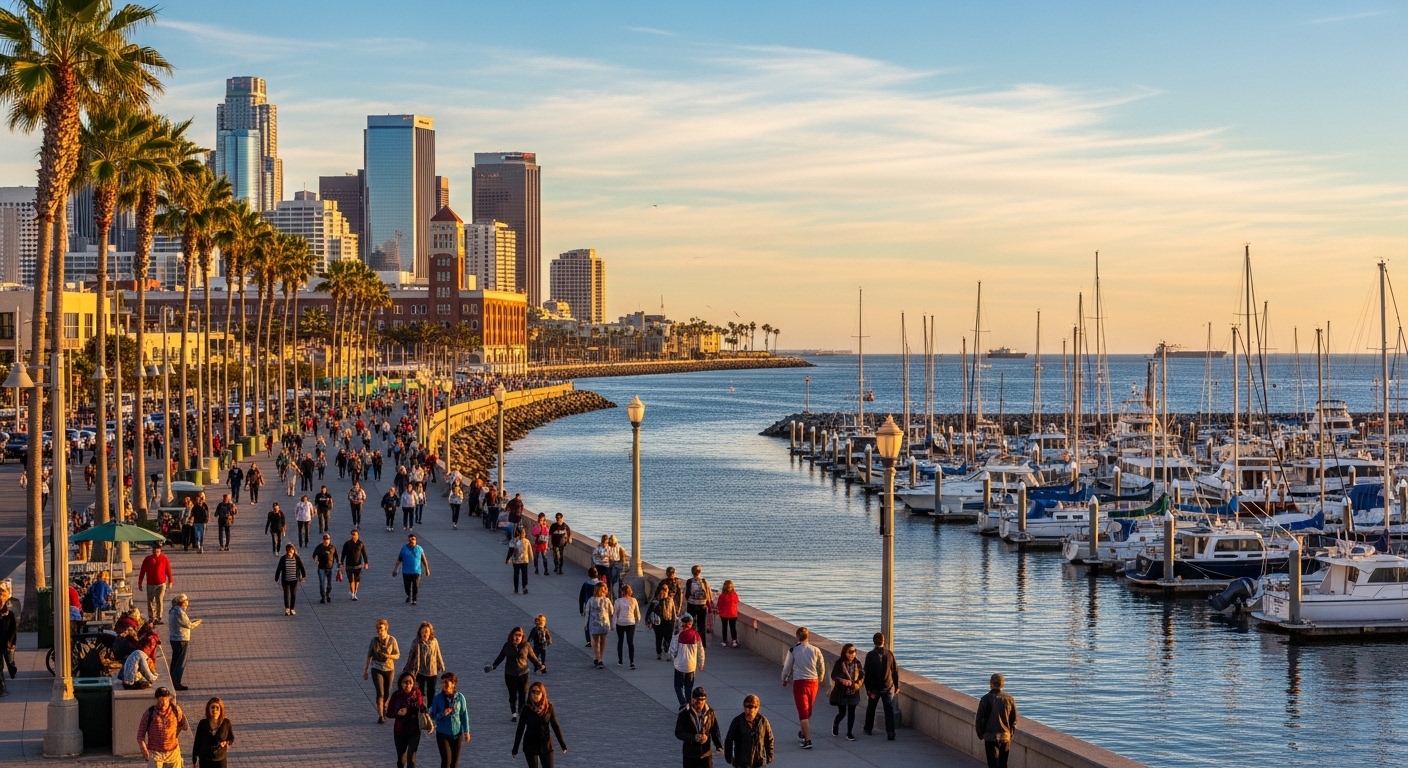 Waterfront promenade and marina in downtown San Pedro Los Angeles