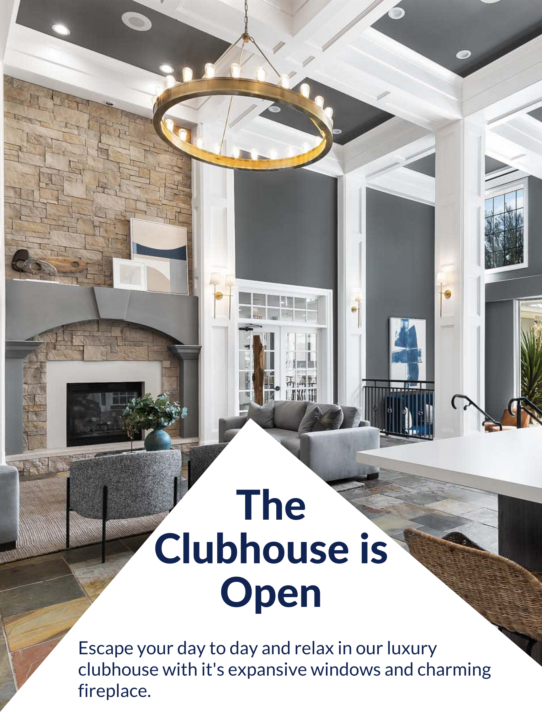 clubhouse is open poster for Villas at Stone Oak Ranch, Austin,TX