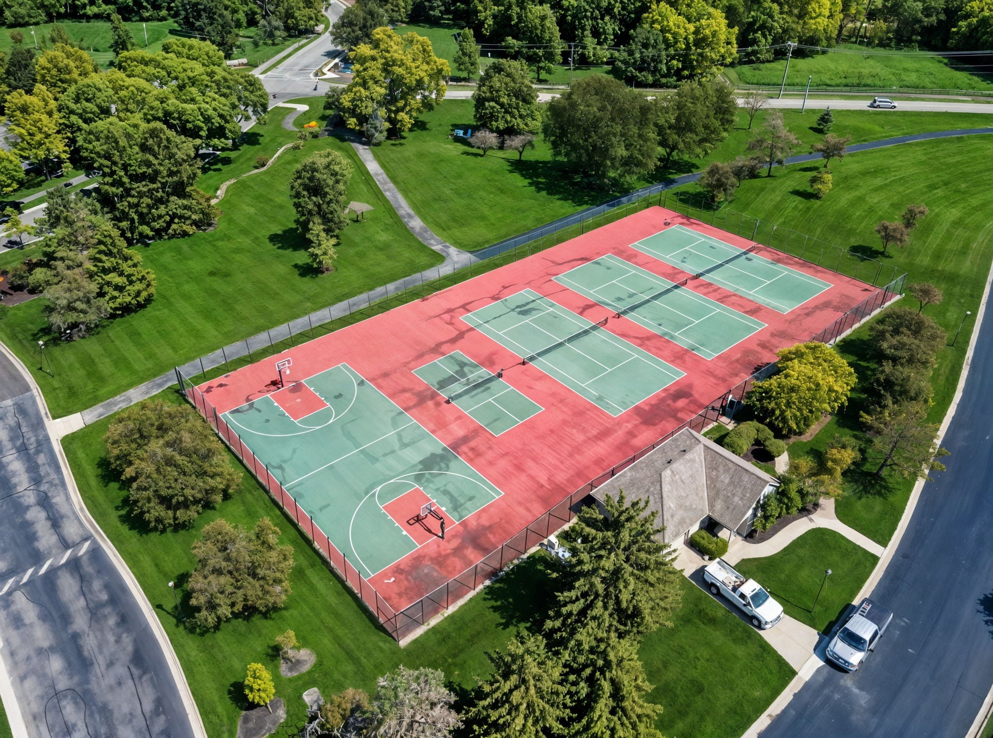 Pickleball courts at Asherton of Dublin in Dublin Ohio showcasing community amenities and outdoor recreation space.