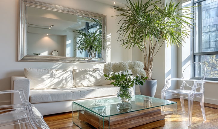Bright apartment decorated with mirror to feel bigger