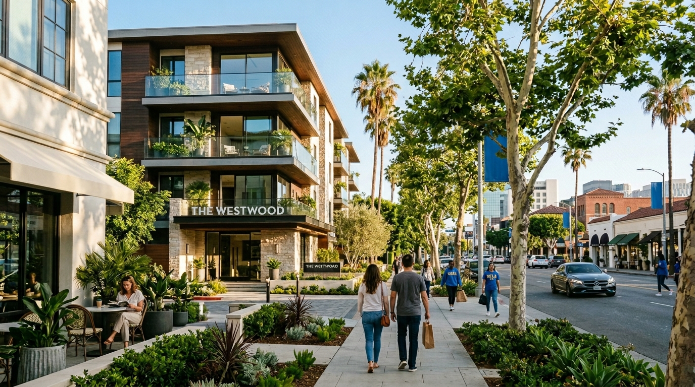 Modern apartment living in Westwood near UCLA, Wilshire Boulevard, and West Los Angeles conveniences.