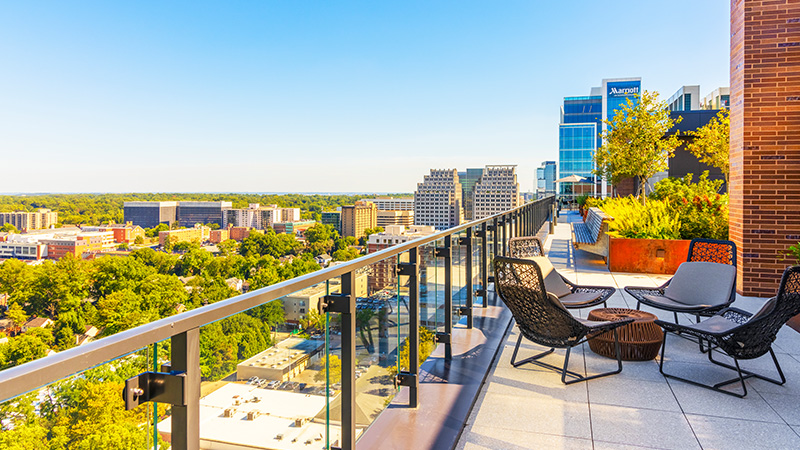 A rooftop terrace overlooking the skyline near Bethesda, Maryland