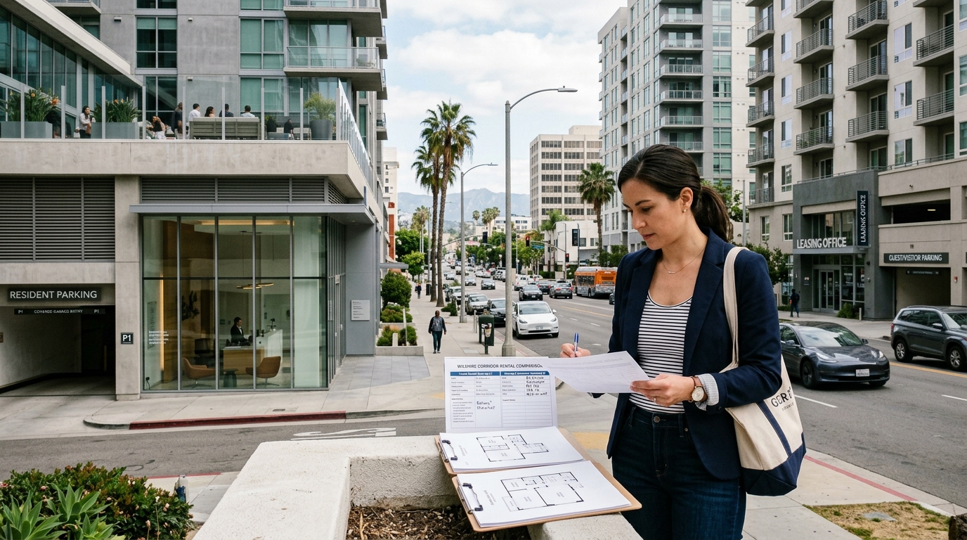 Renter comparing condo and apartment rentals along the Wilshire Corridor in Westwood