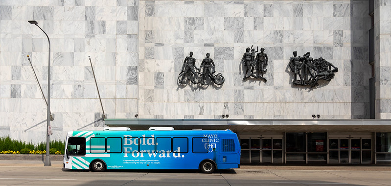 Image by David Brossard via Flickr. shuttle outside of Mayo Clinic Rochester MN - The Lodge at Overland Apartments in Rochester MN offers free Mayo Clinic Shuttle daily