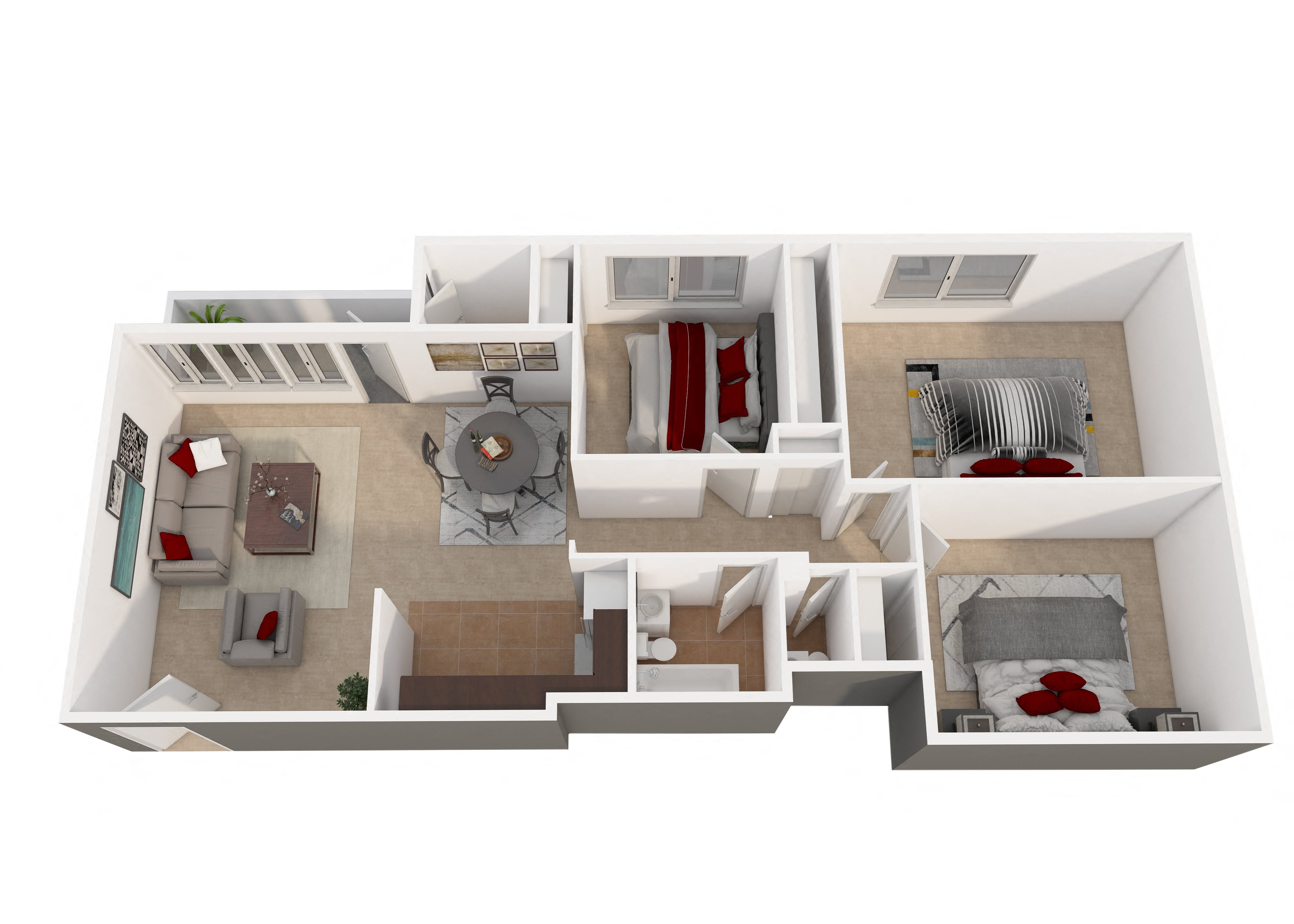 3 Bedroom, 1.5 Bathroom 3D Rendering at Laurel Pines 3 bedroom floor plan 3D rendering