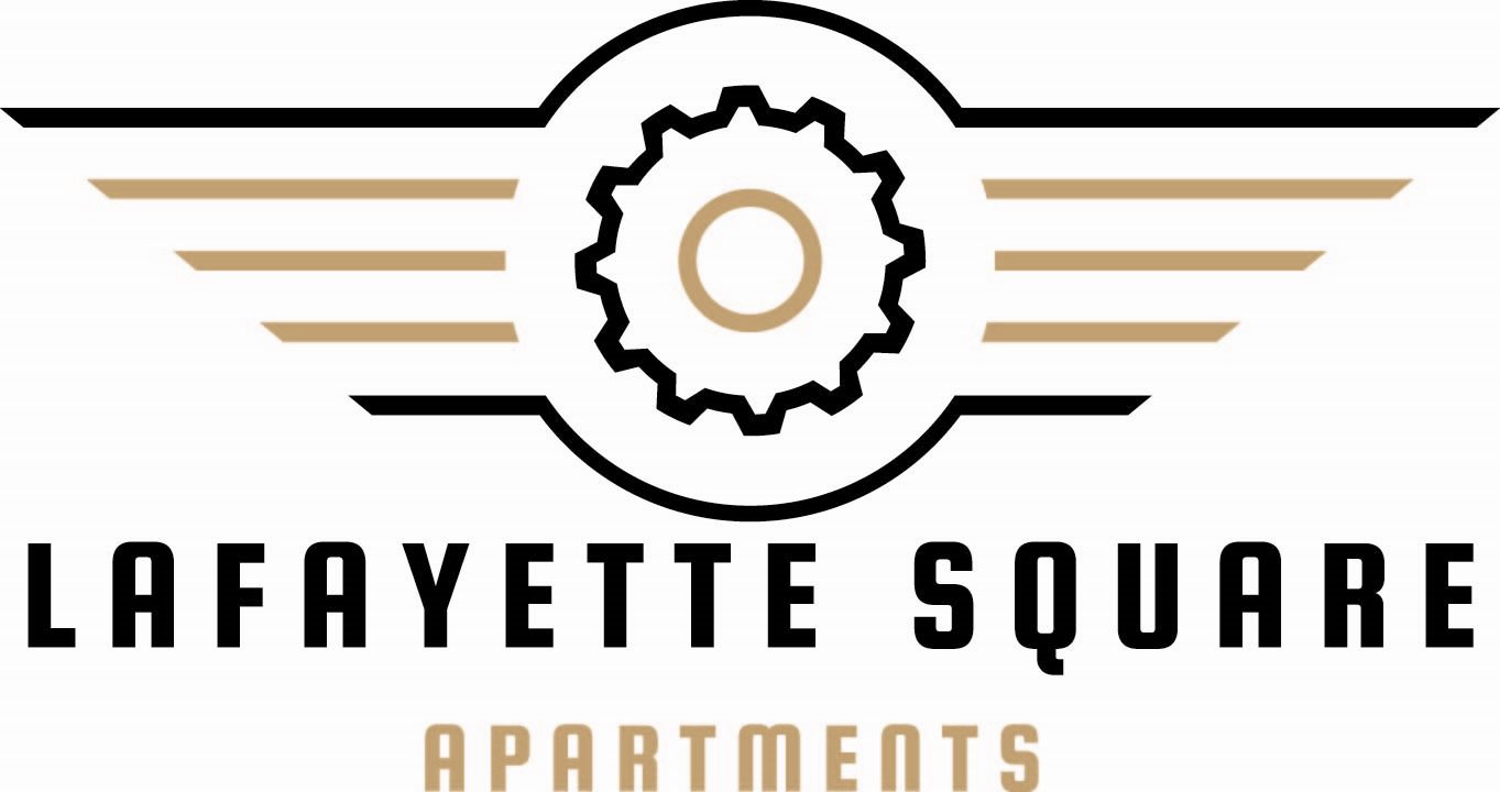 Lafayette Square Apartments logo with a gear and wings.