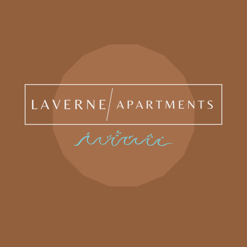 Laverne Apartments logo with a circle behind it.