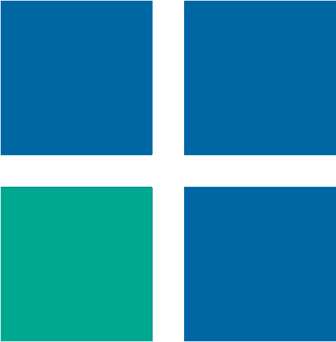 A blue square is overlapping a green square.