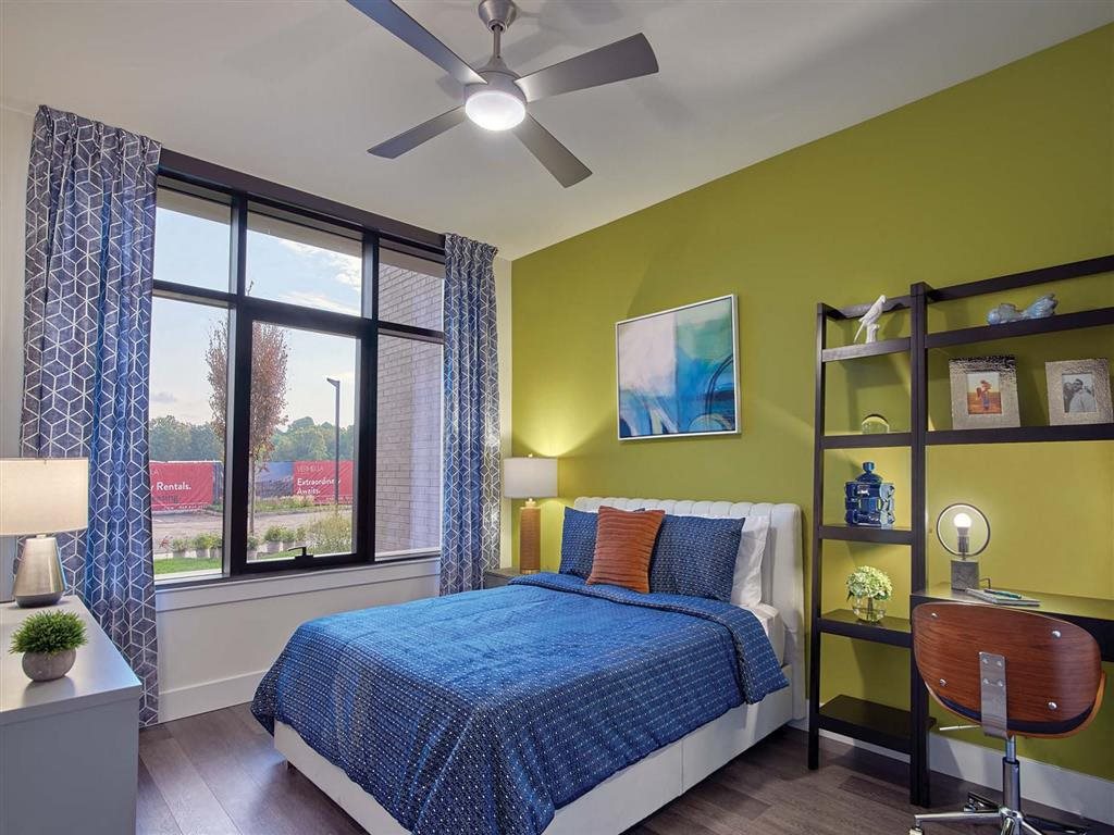 Spacious Bedroom with Accent Wall and large windows at Vermella Union, Union NJ