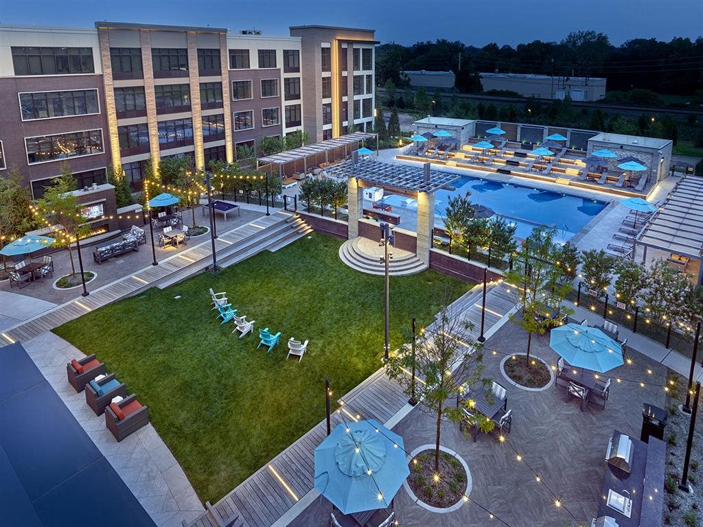Overview of outdoor amenities and pool at Vermella Union, Union NJ