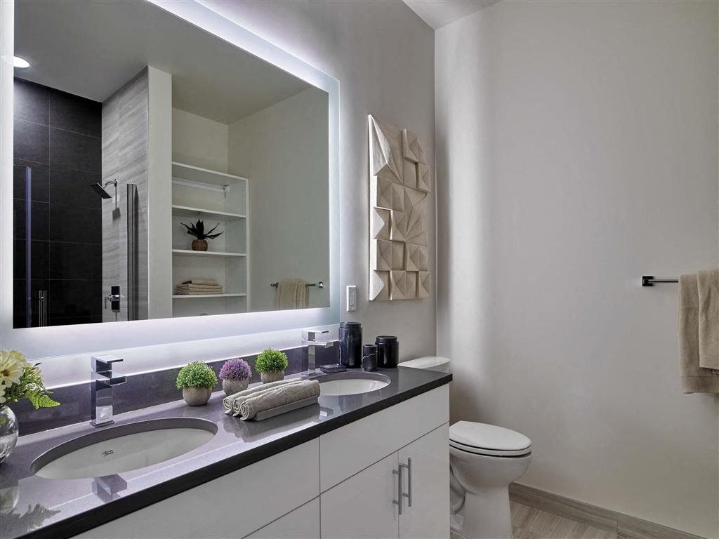 Bathroom with double vanity at Vermella Union, Union NJ