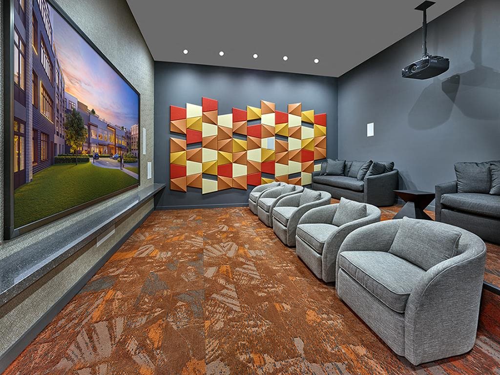 Media room with theater-style seating at Vermella Union, Union NJ