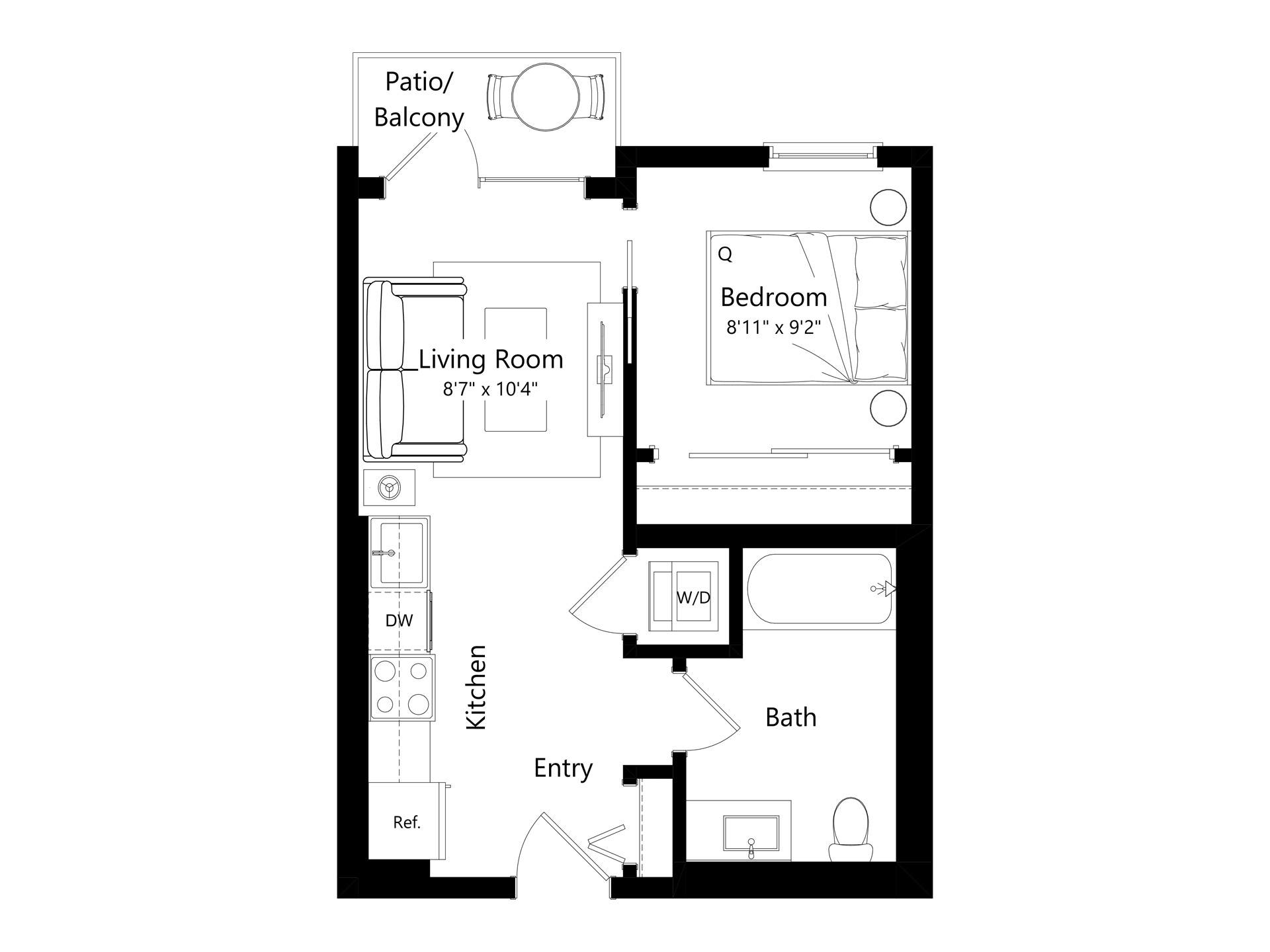 Floor plan layout diagram for L1A.3 - 1 Bed 1 Bath