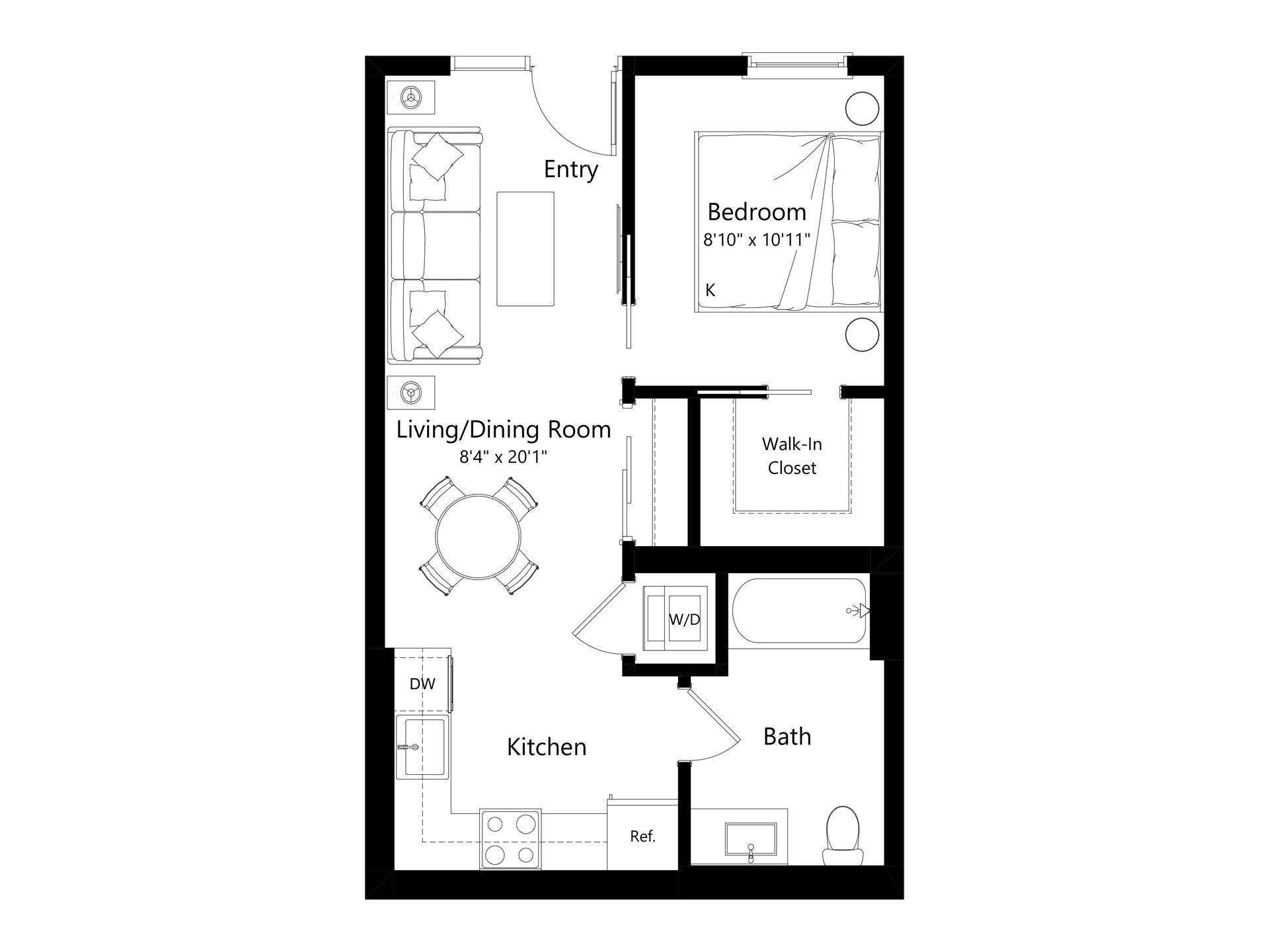 Floor plan layout diagram for L1B.6 - 1 Bed 1 Bath