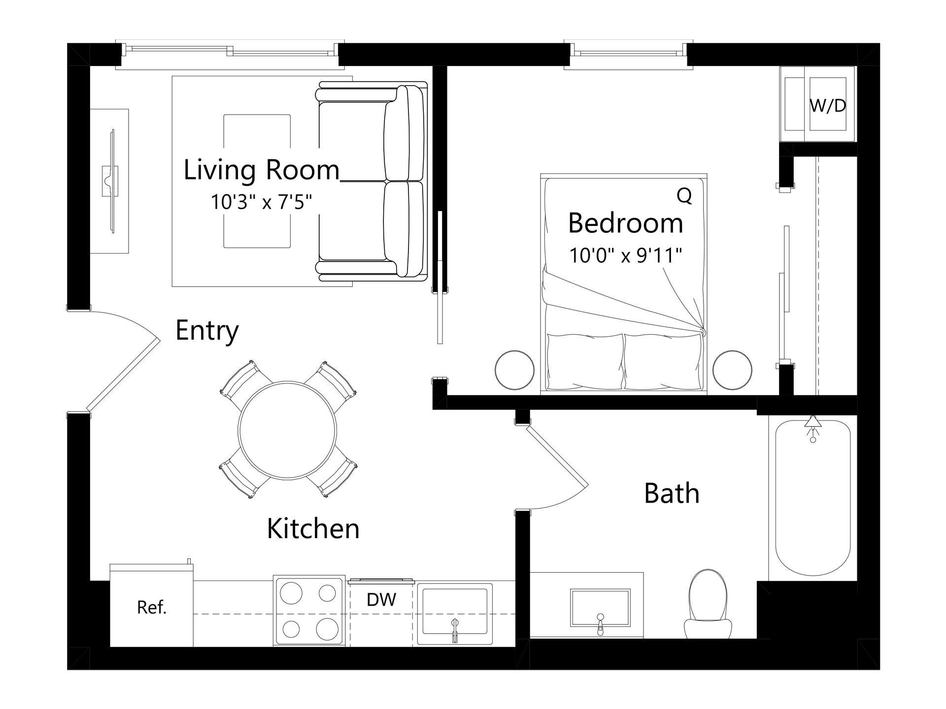 Floor plan layout diagram for L1C.1 - 1 Bed 1 Bath