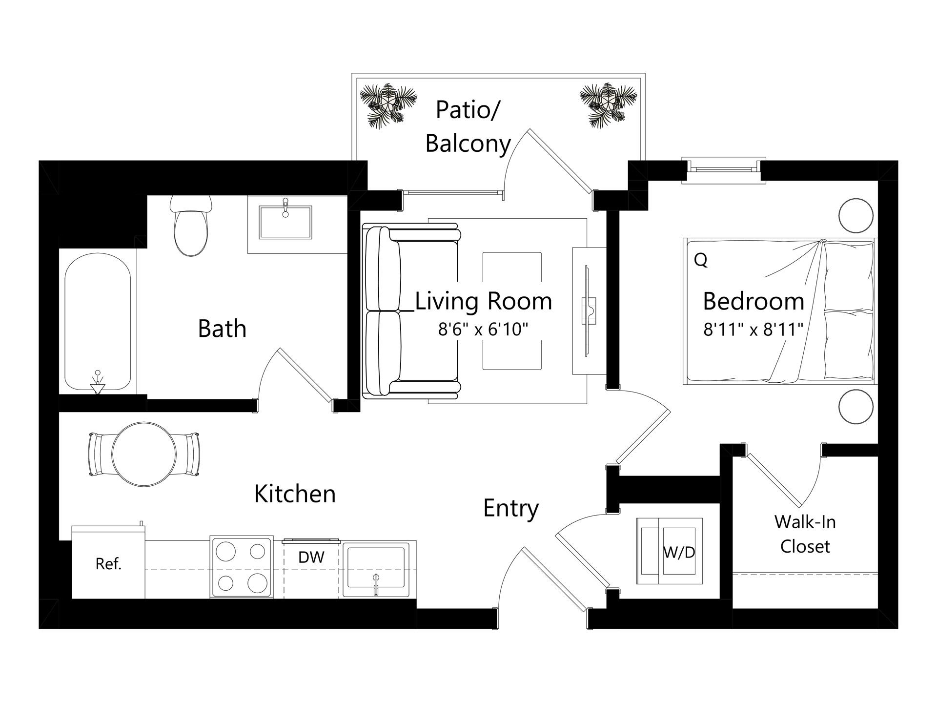 Floor plan layout diagram for L1D.1 - 1 Bed 1 Bath