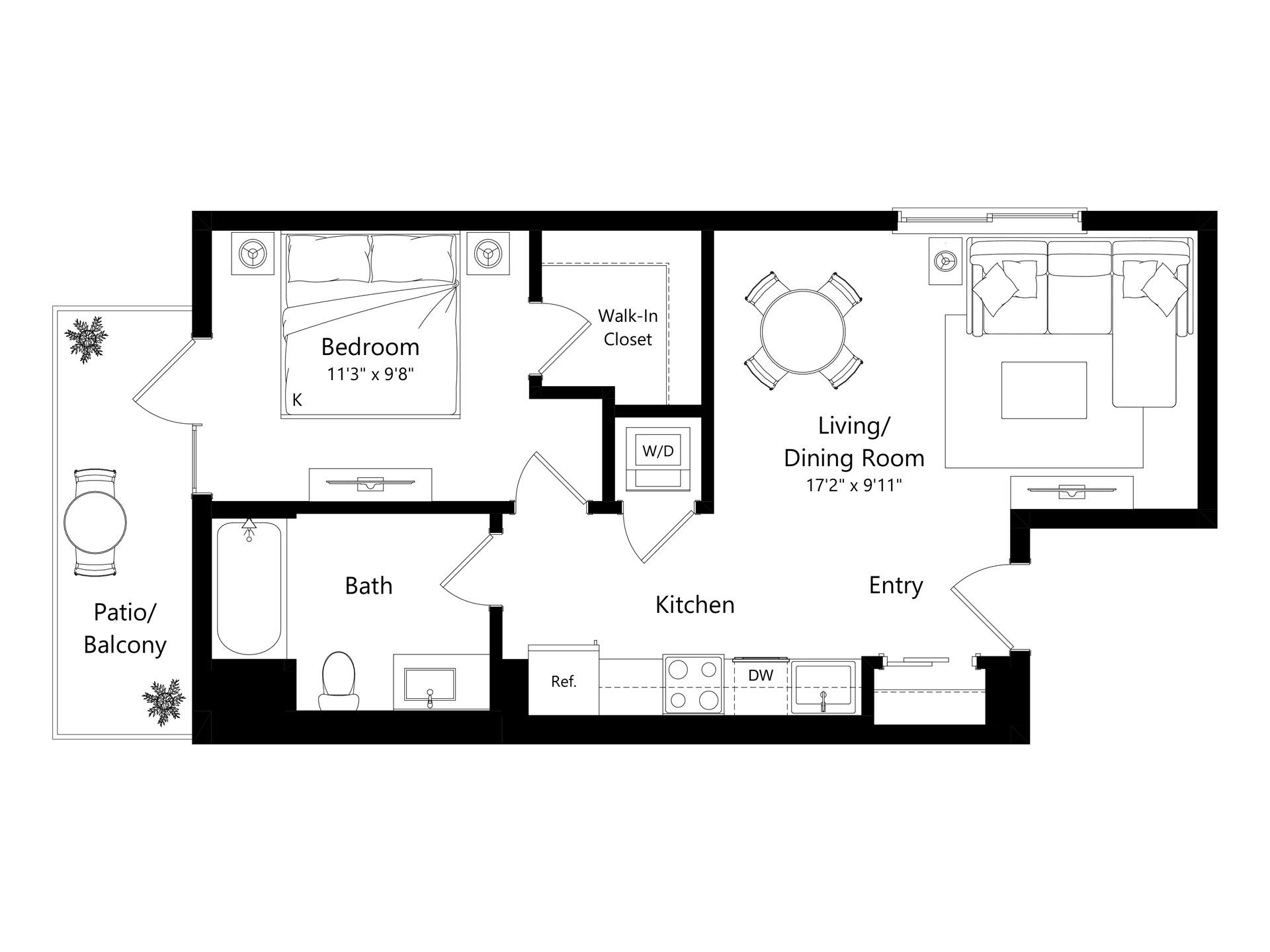 Floor plan layout diagram for L1F.1 - 1 Bed 1 Bath