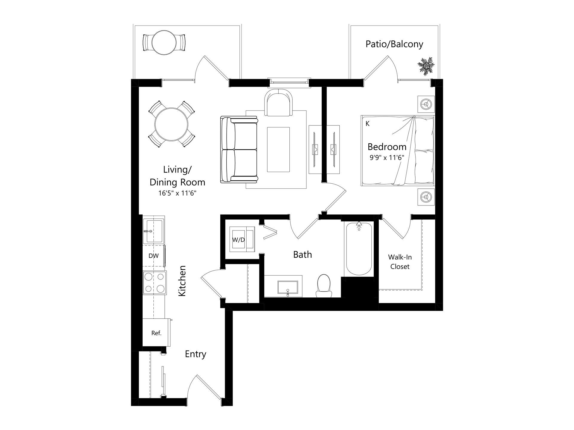 Floor plan layout diagram for L1G.1 - 1 Bed 1 Bath