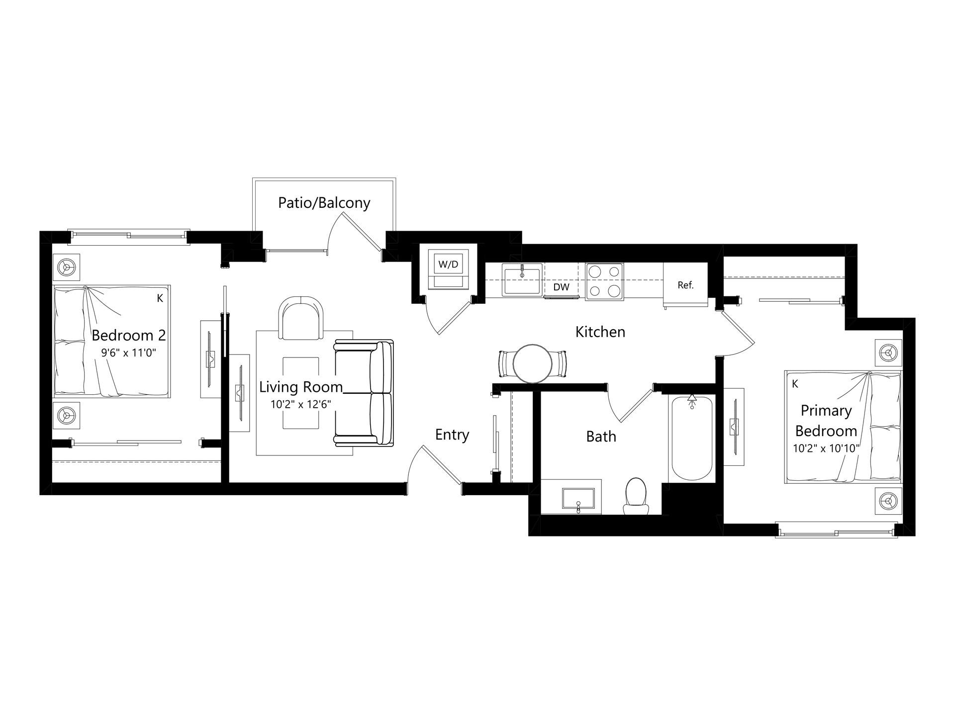 Floor plan layout diagram for LSA.2 - 2 Bed 2 Bath