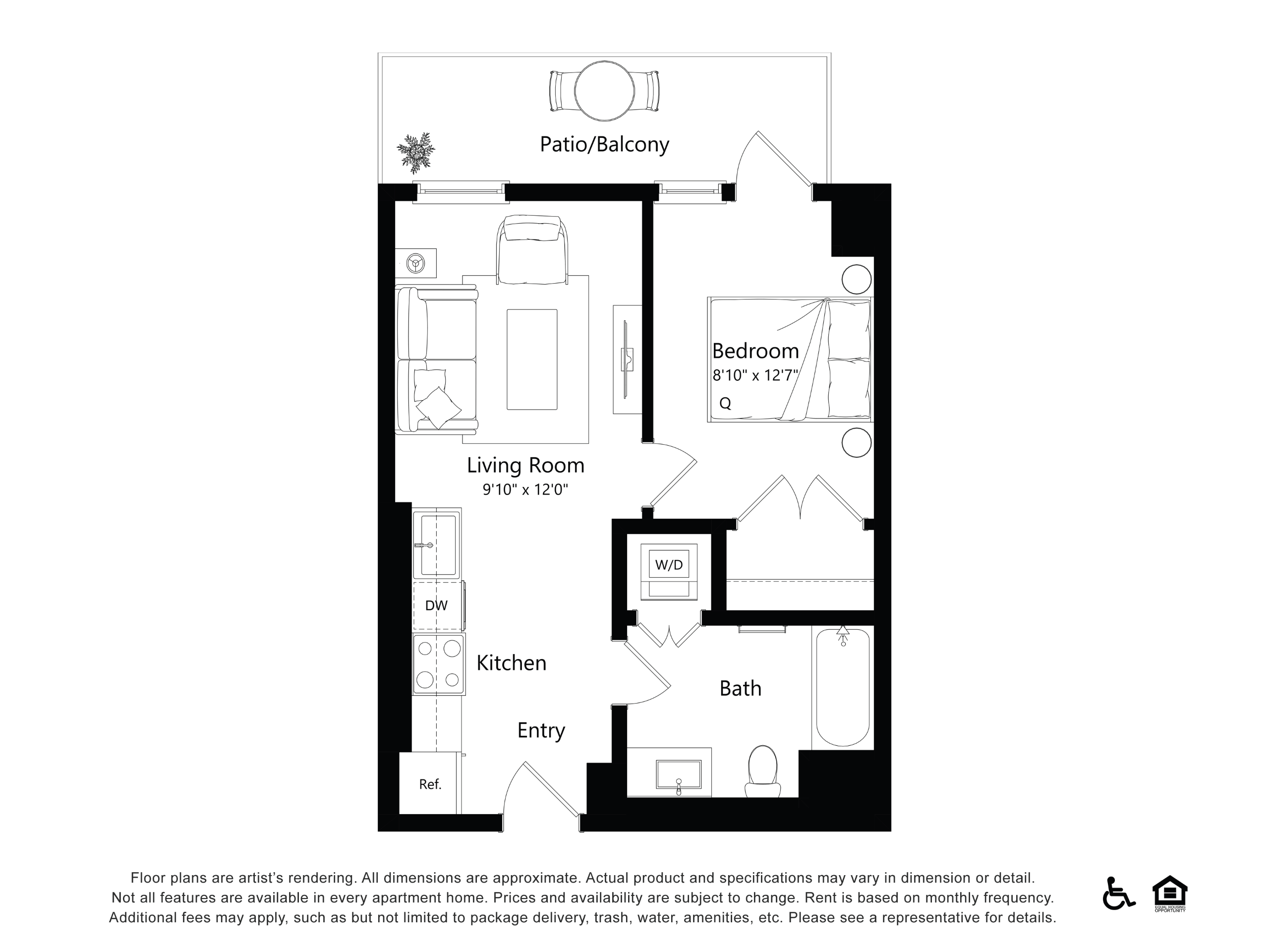 Floor plan layout diagram for B1B4 - 1 Bed 1 Bath