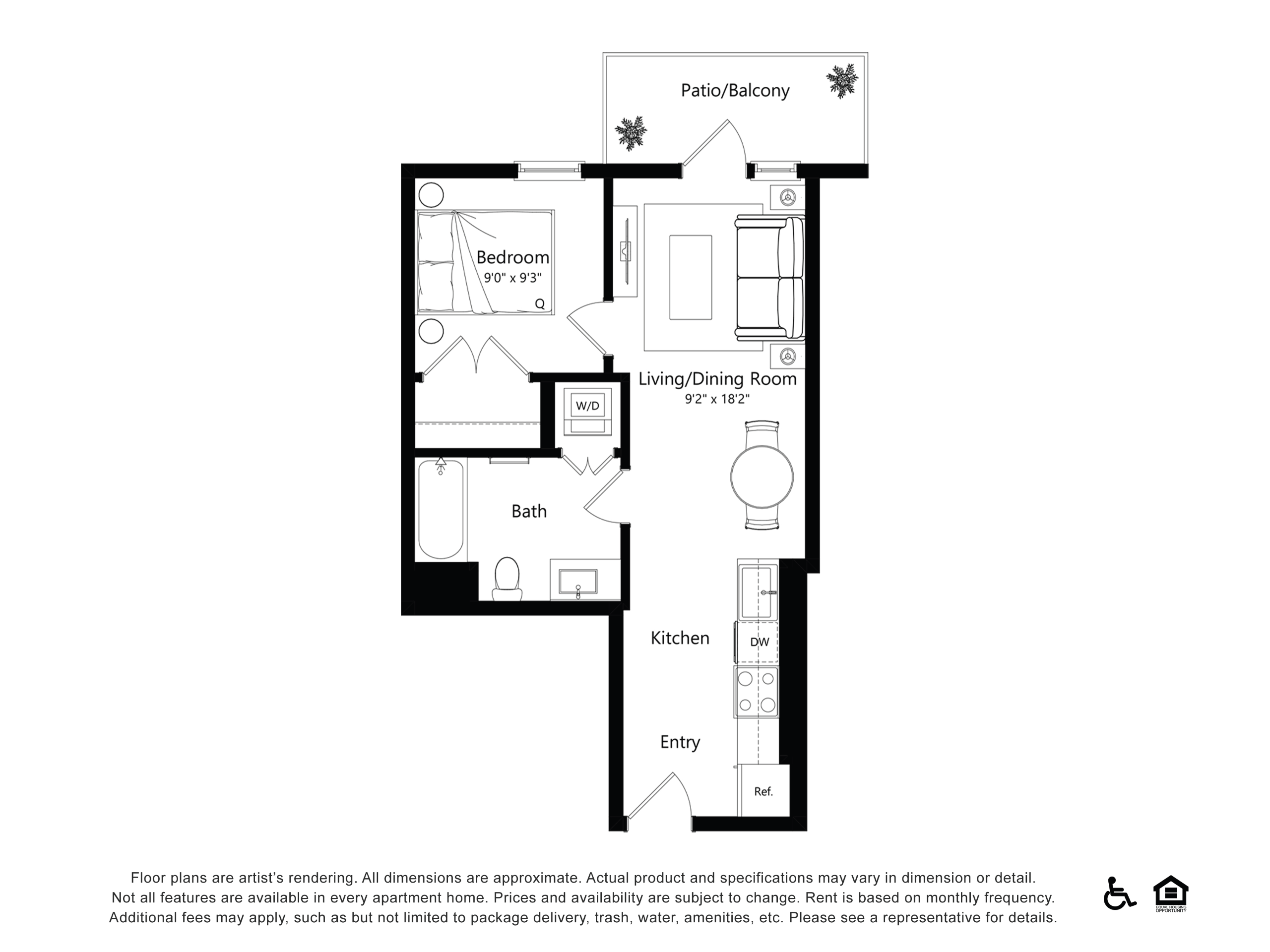 Floor plan layout diagram for B1B8 - 1 Bed 1 Bath