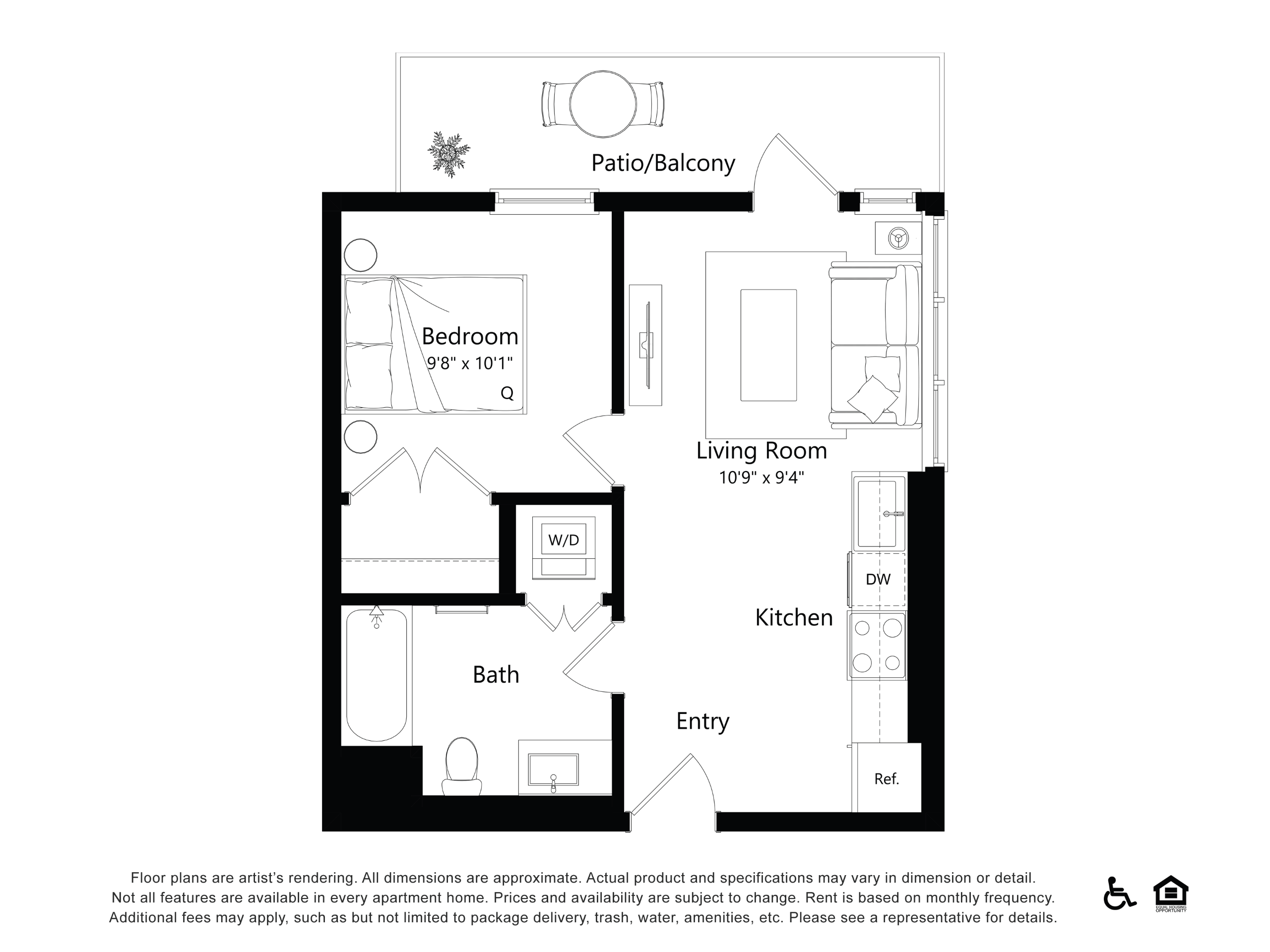 Floor plan layout diagram for B1B1 - 1 Bed 1 Bath