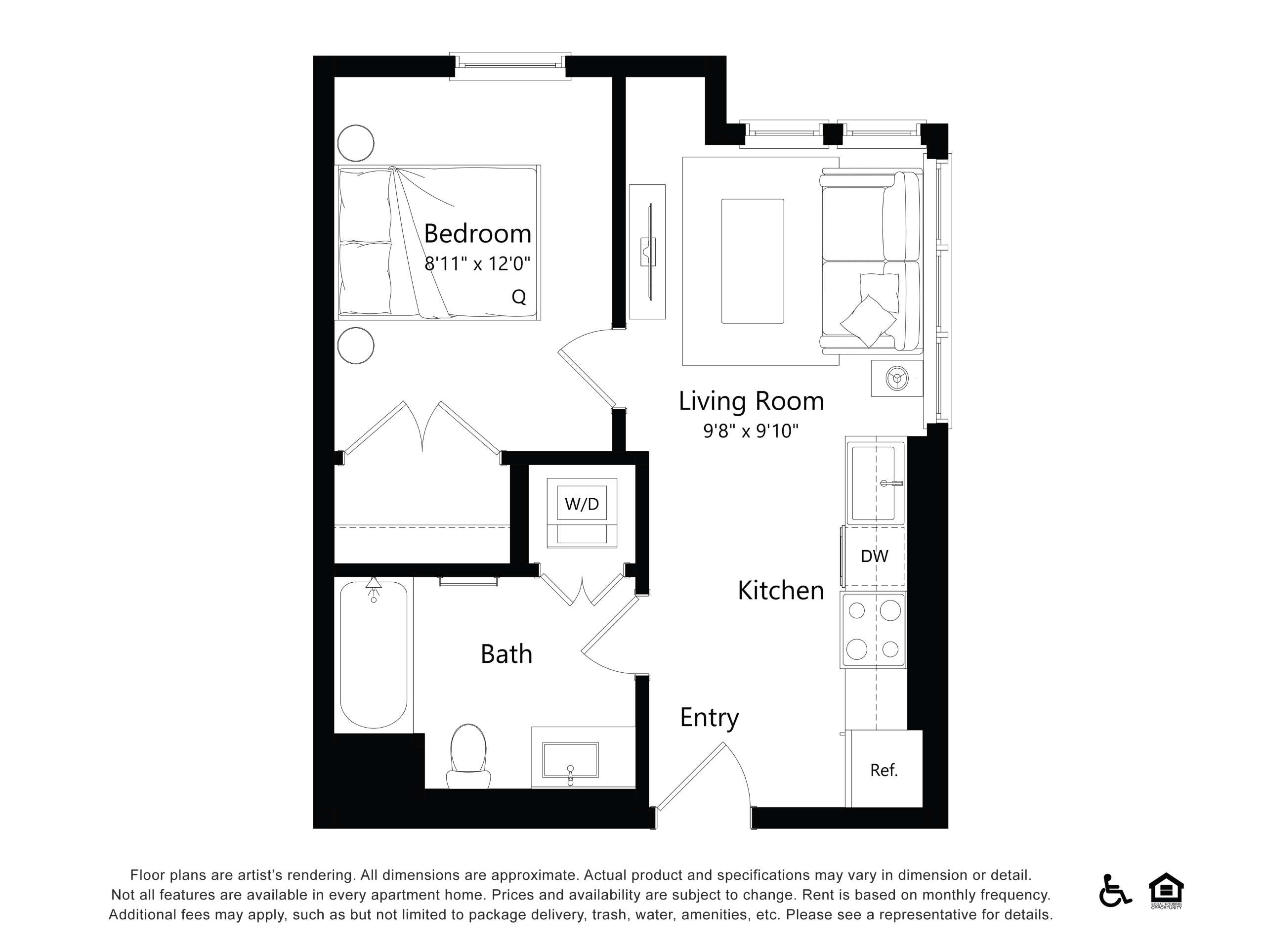 Floor plan layout diagram for B1B3.2 - 1 Bed 1 Bath