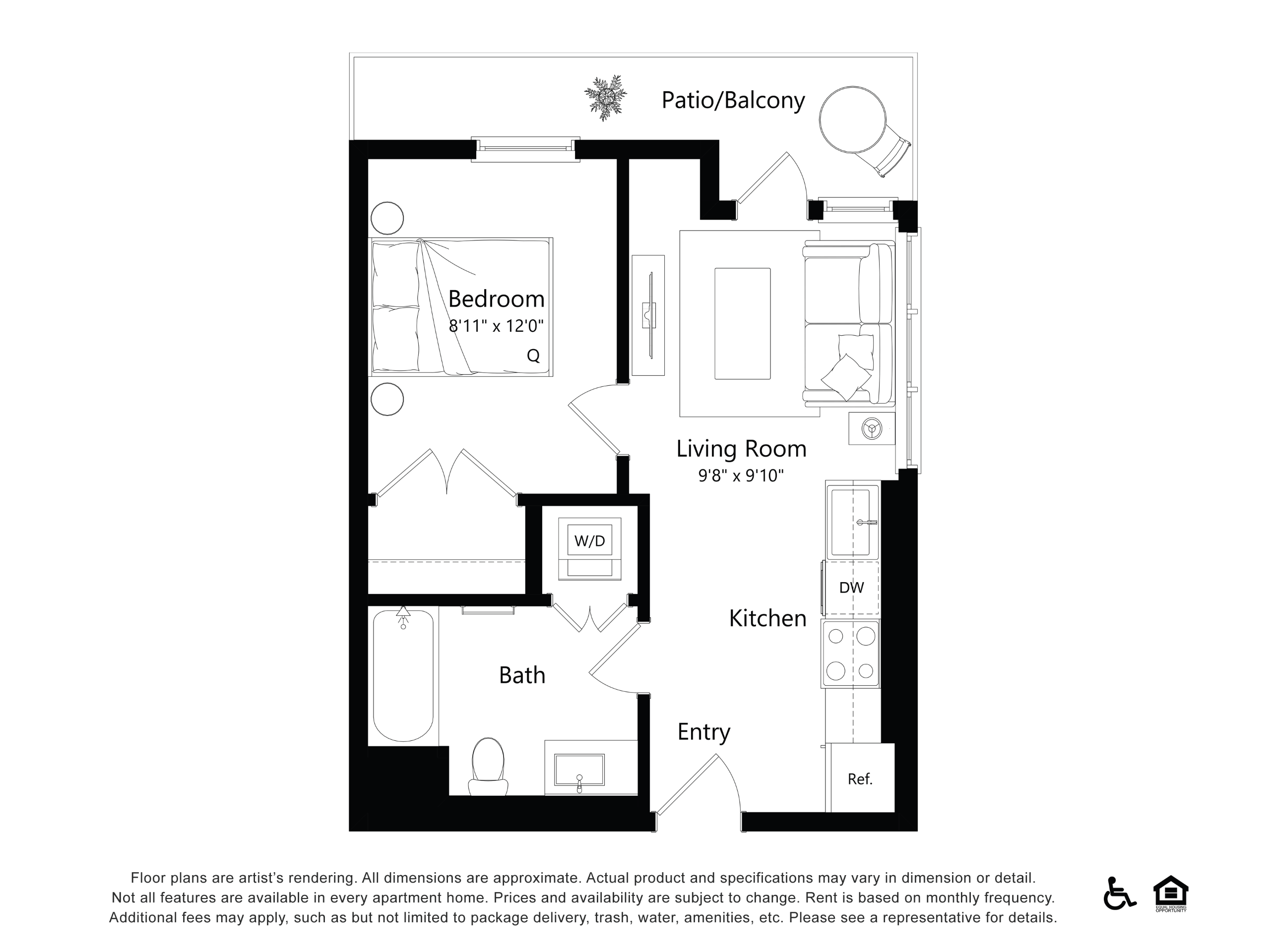 Floor plan layout diagram for B1B3 - 1 Bed 1 Bath