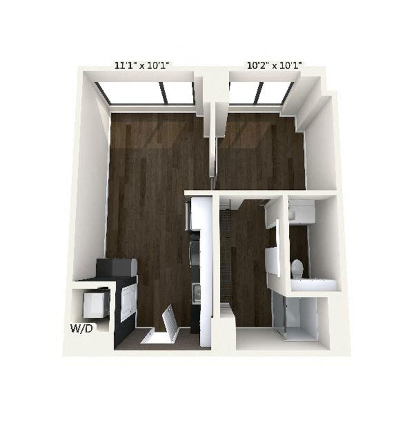 Floor plan layout diagram for A1 | 1 Bed | 1 Bath