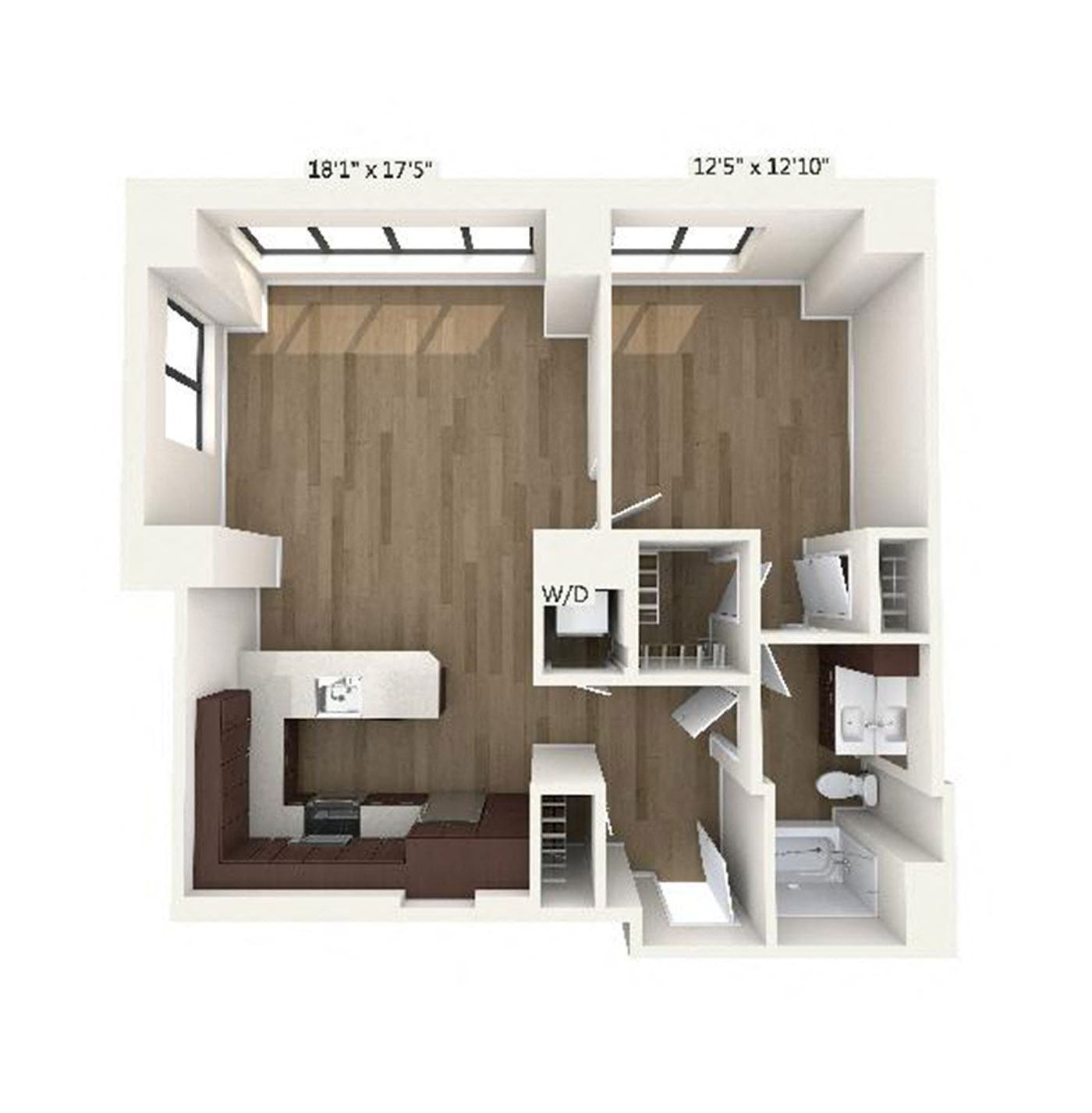 Floor plan layout diagram for A13 | 1 Bed | 1 Bath