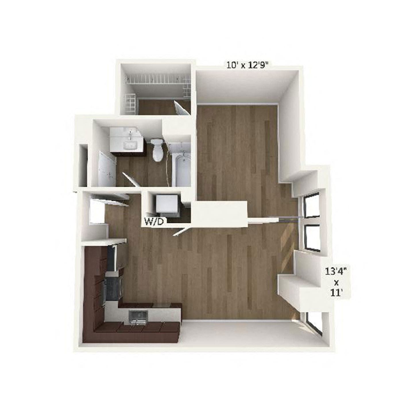 Floor plan layout diagram for A2 | 1 Bed | 1 Bath