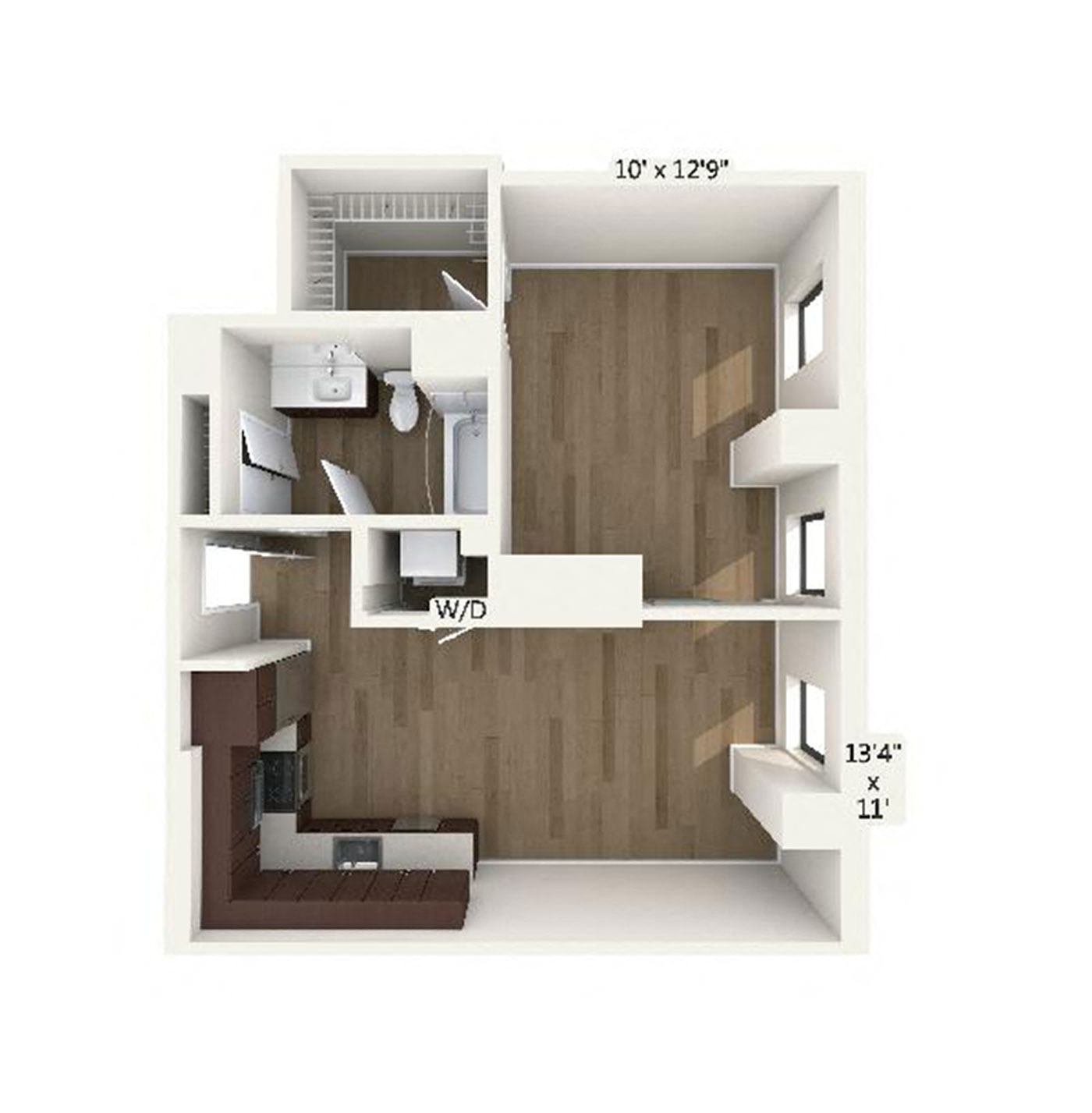 Floor plan layout diagram for A4 | 1 Bed | 1 Bath